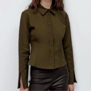 Zara Olive Green Button-Up Women's Top